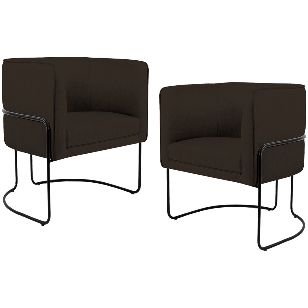 Kit 02 Poltronas Decorativas Fixa Base de Aço Preto Betina D02 Corano Marrom C-34 - Lyam Decor