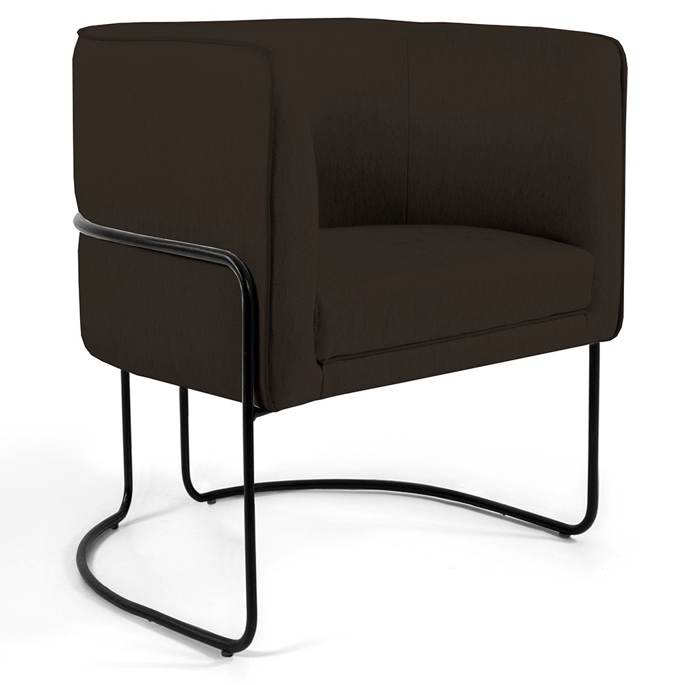 Kit 02 Poltronas Decorativas Fixa Base de Aço Preto Betina D02 Corano Marrom C-34 - Lyam Decor