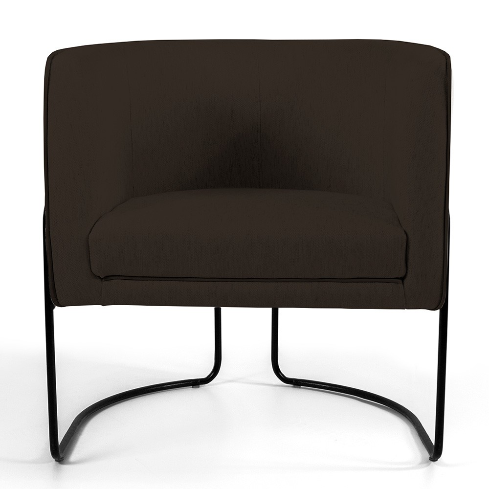 Kit 02 Poltronas Decorativas Fixa Base de Aço Preto Betina D02 Corano Marrom C-34 - Lyam Decor
