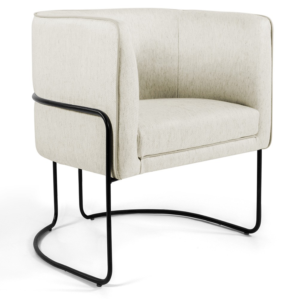 Kit 02 Poltronas Decorativas Fixa Base de Aço Preto Betina D02 Linho Bege C-107 - Lyam Decor