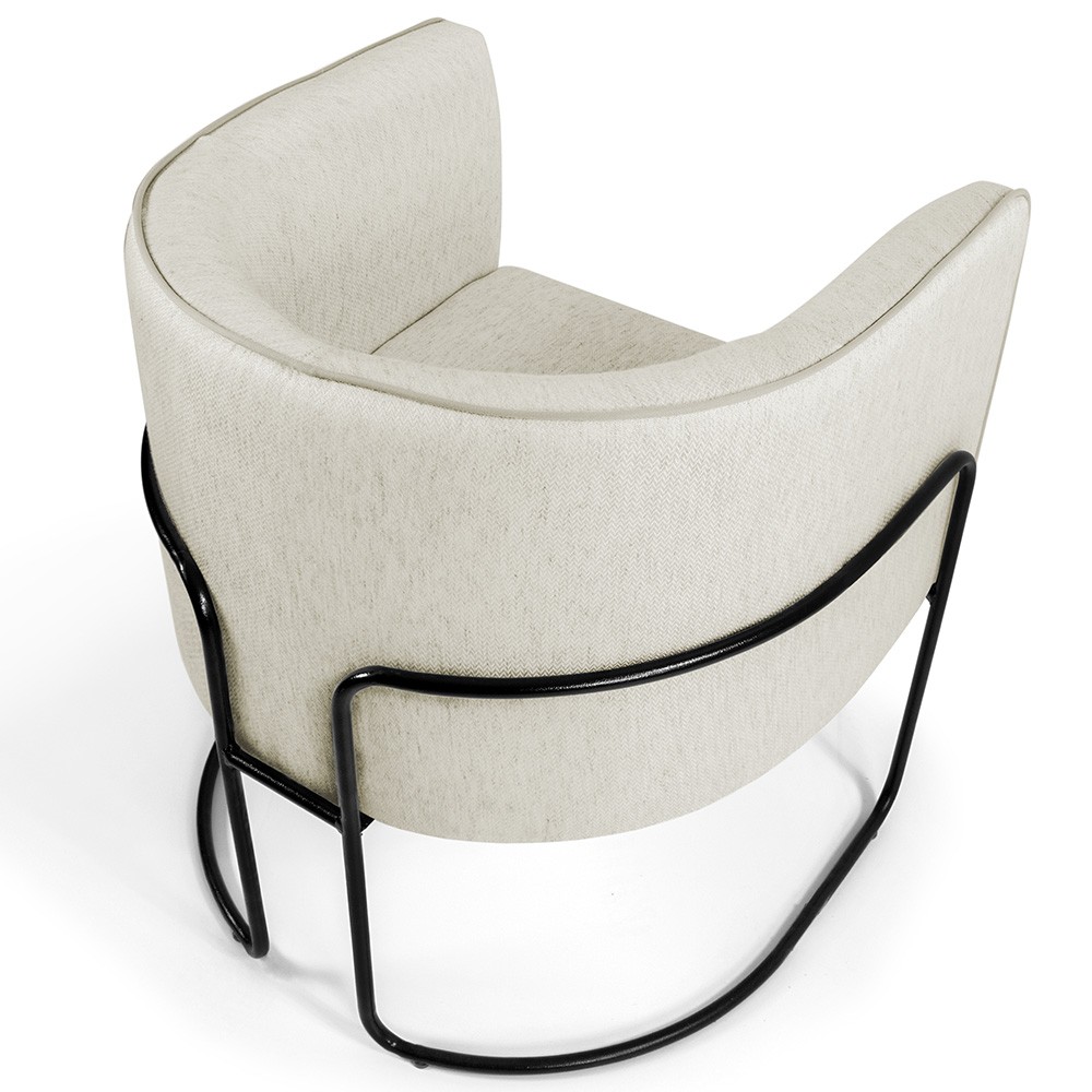Kit 02 Poltronas Decorativas Fixa Base de Aço Preto Betina D02 Linho Bege C-107 - Lyam Decor