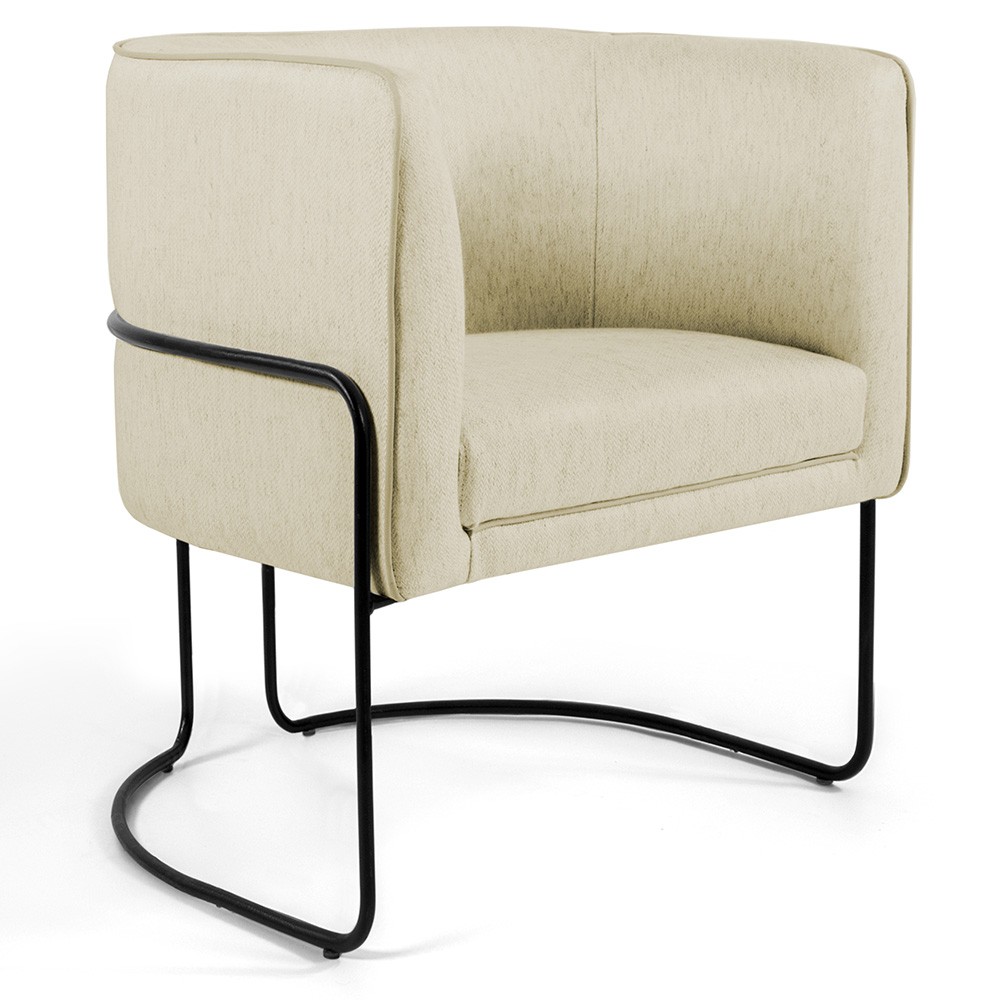 Kit 02 Poltronas Decorativas Fixa Base de Aço Preto Betina D02 Linho Bege C-129 - Lyam Decor