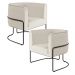 Kit 02 Poltronas Decorativas Fixa Base de Aço Preto Betina D02 Linho Bege C-443 - Lyam Decor