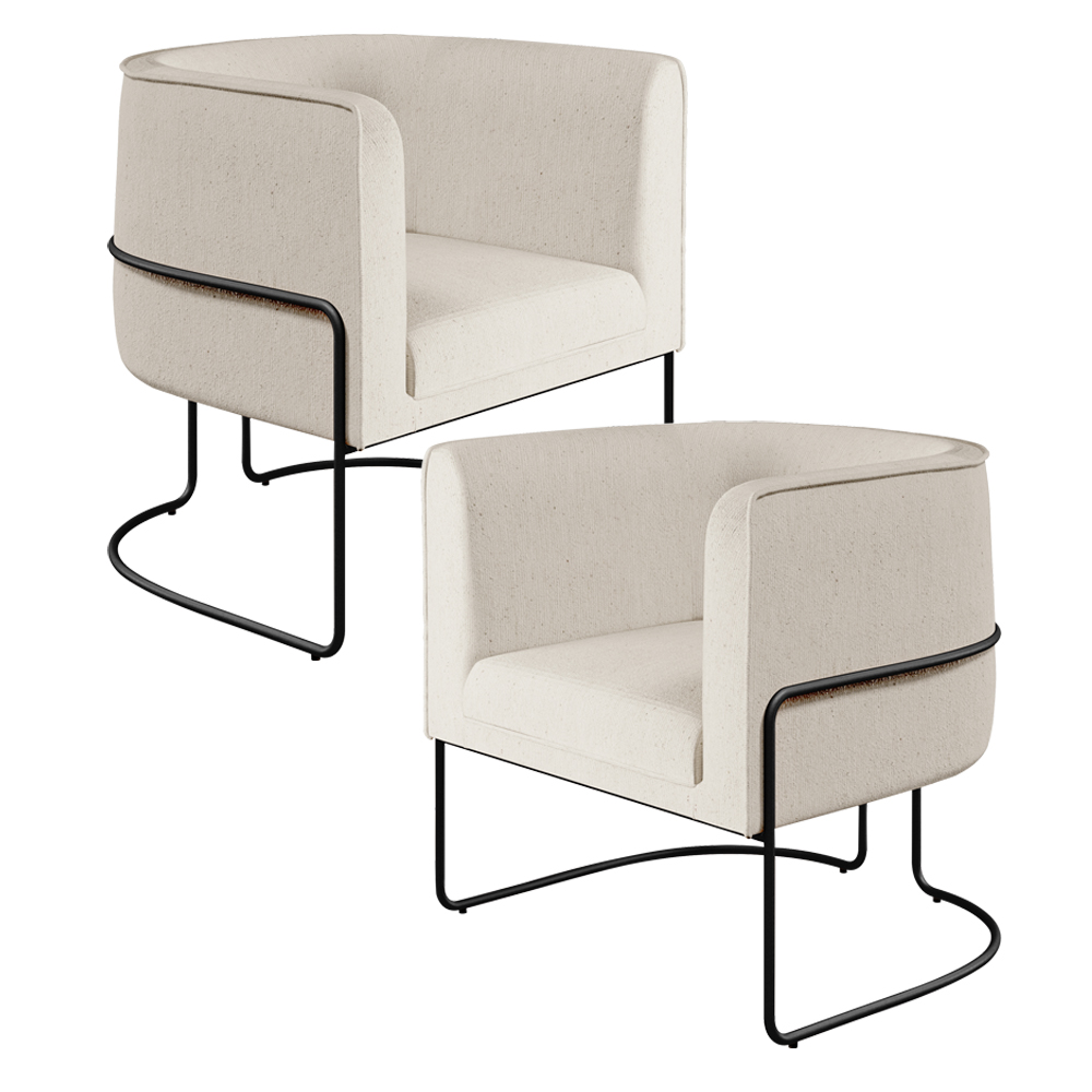 Kit 02 Poltronas Decorativas Fixa Base de Aço Preto Betina D02 Linho Bege C-443 - Lyam Decor