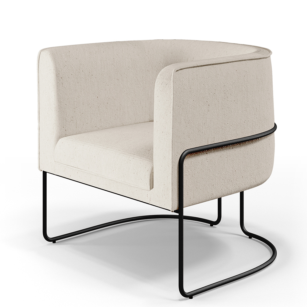 Kit 02 Poltronas Decorativas Fixa Base de Aço Preto Betina D02 Linho Bege C-443 - Lyam Decor