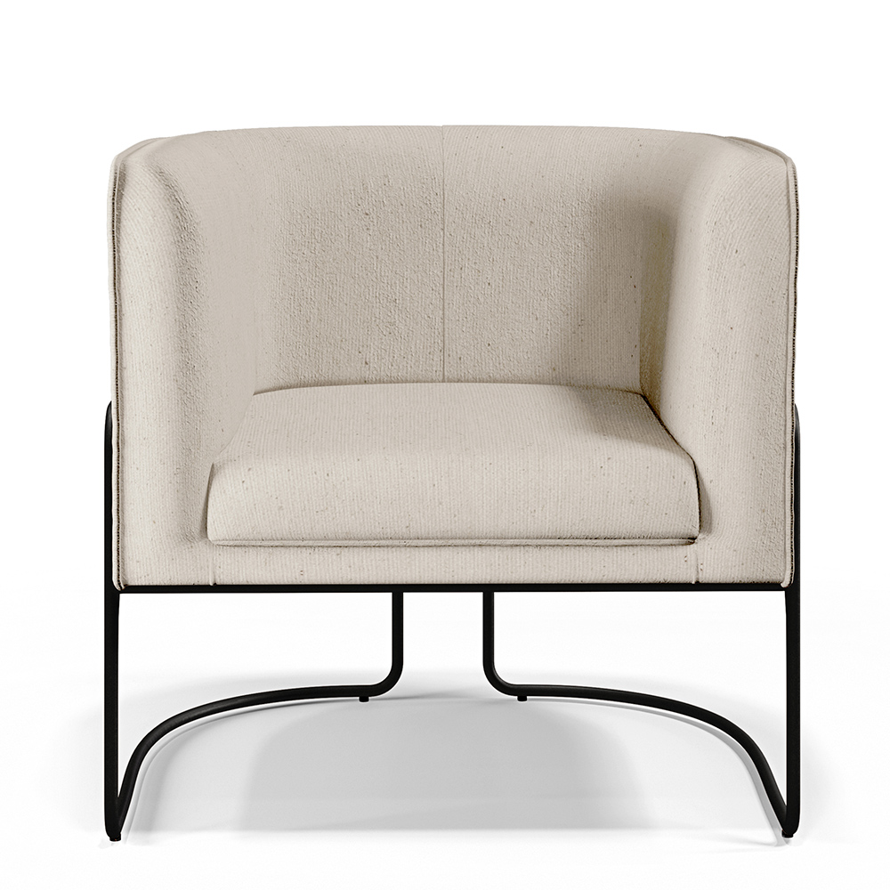 Kit 02 Poltronas Decorativas Fixa Base de Aço Preto Betina D02 Linho Bege C-443 - Lyam Decor