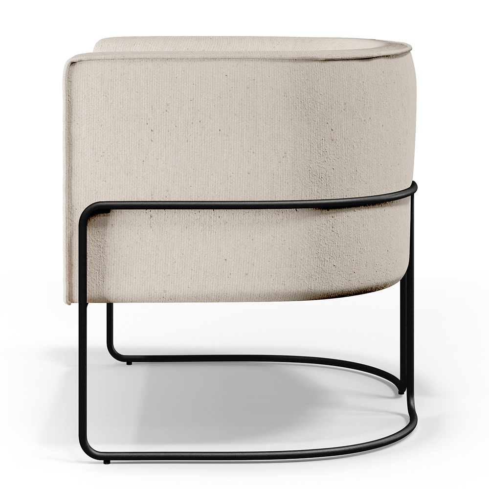 Kit 02 Poltronas Decorativas Fixa Base de Aço Preto Betina D02 Linho Bege C-443 - Lyam Decor