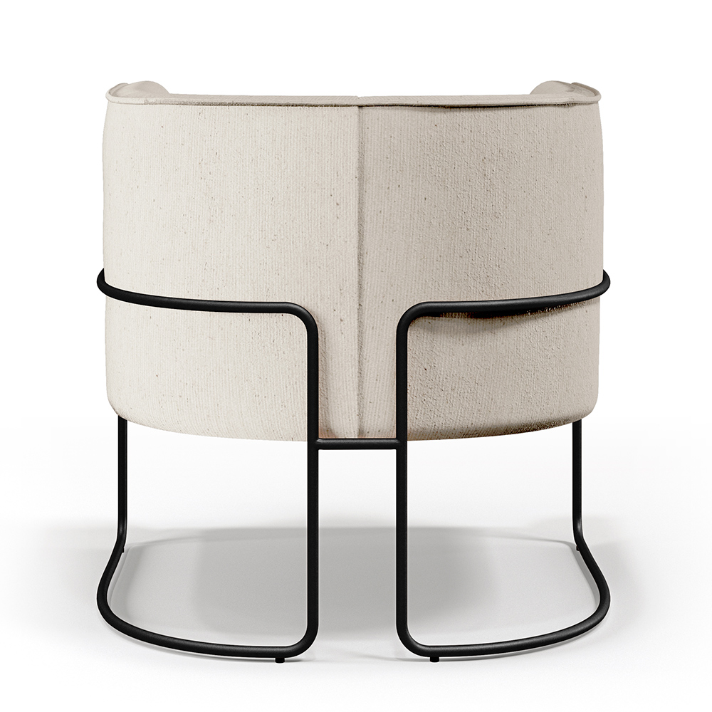 Kit 02 Poltronas Decorativas Fixa Base de Aço Preto Betina D02 Linho Bege C-443 - Lyam Decor