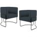 Kit 02 Poltronas Decorativas Fixa Base de Aço Preto Betina D02 Linho Chumbo D-465 - Lyam Decor