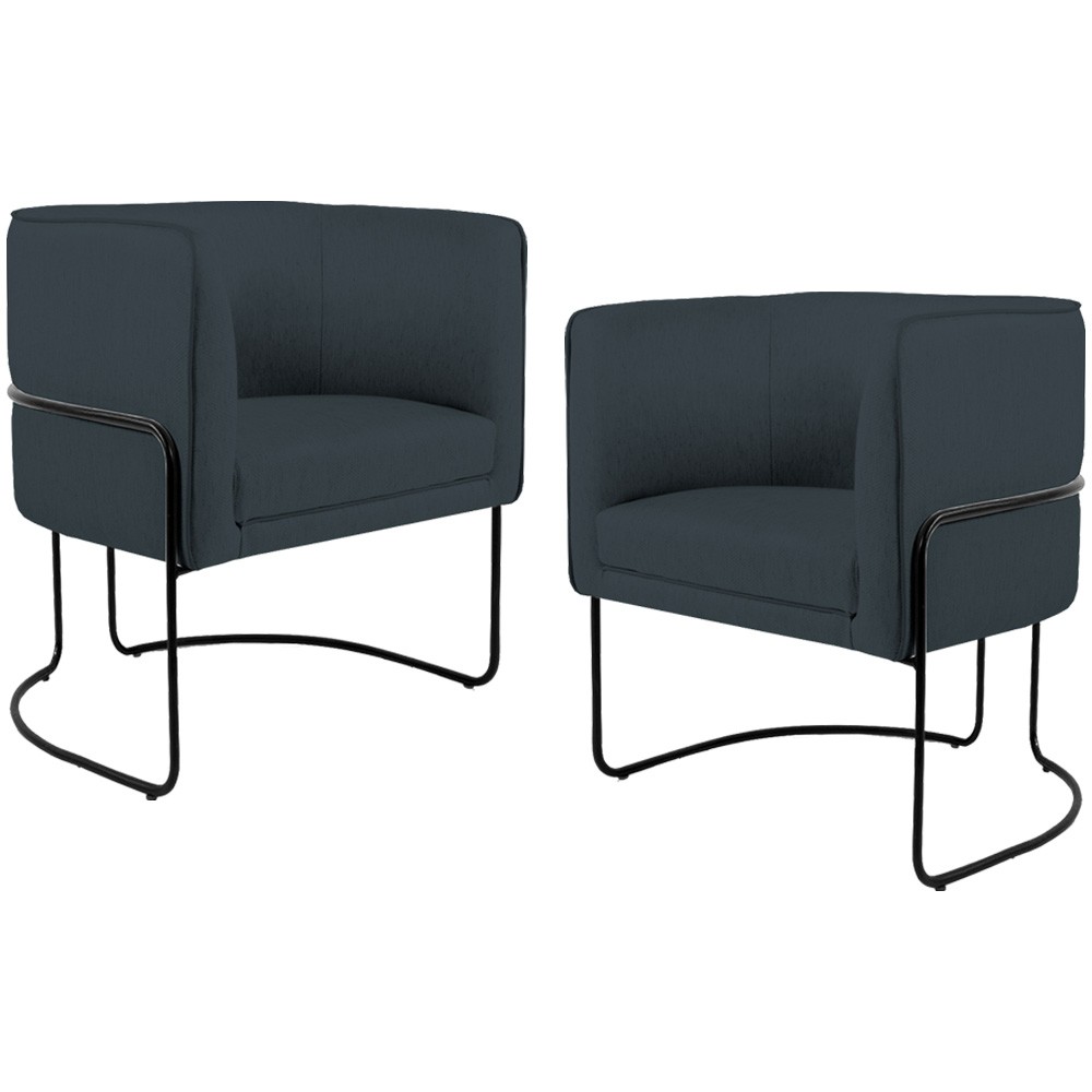Kit 02 Poltronas Decorativas Fixa Base de Aço Preto Betina D02 Linho Chumbo D-465 - Lyam Decor