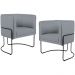 Kit 02 Poltronas Decorativas Fixa Base de Aço Preto Betina D02 Linho Cinza C-416 - Lyam Decor