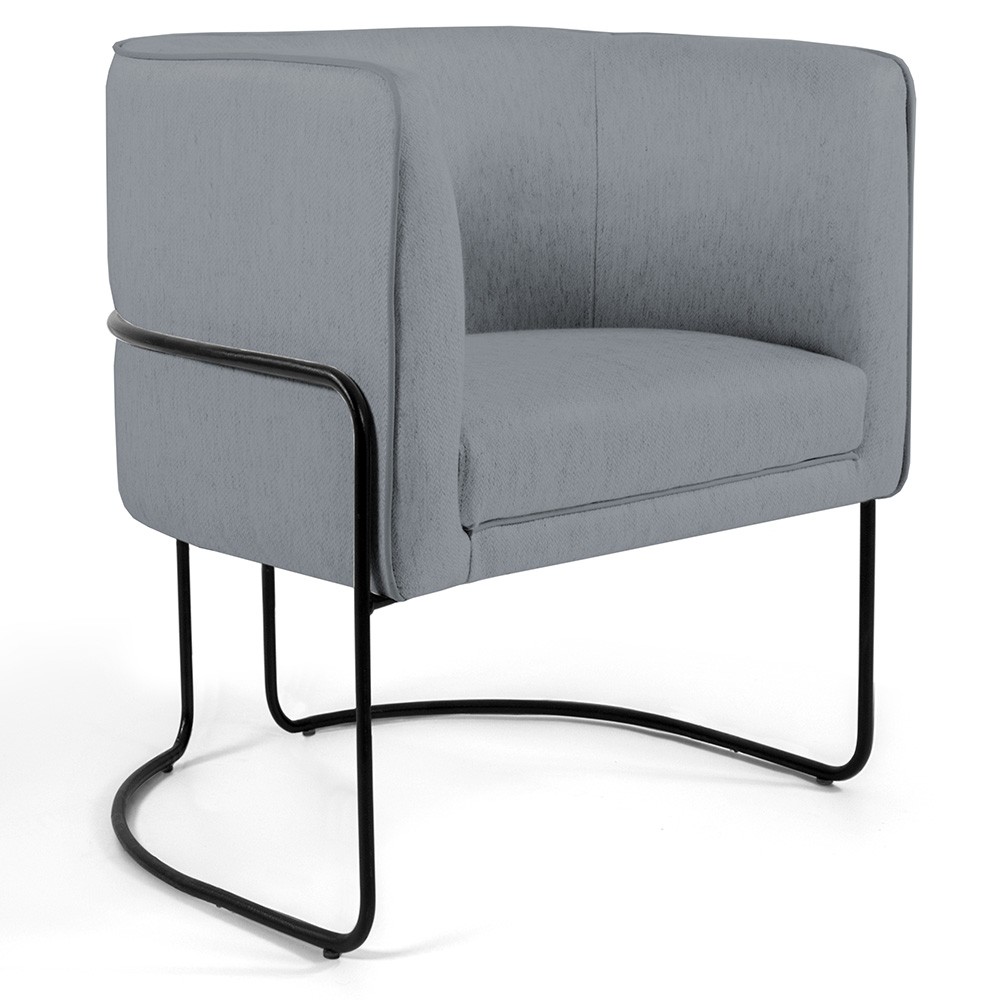 Kit 02 Poltronas Decorativas Fixa Base de Aço Preto Betina D02 Linho Cinza C-416 - Lyam Decor