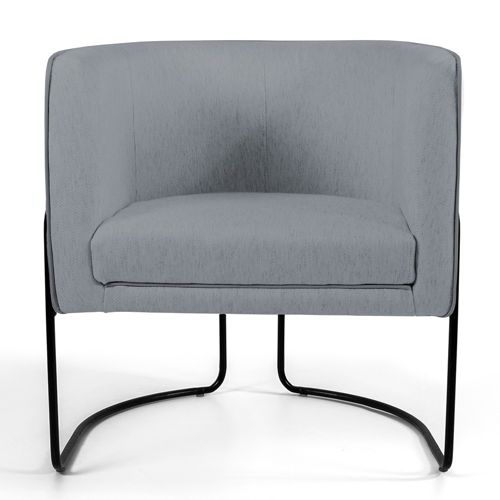 Kit 02 Poltronas Decorativas Fixa Base de Aço Preto Betina D02 Linho Cinza C-416 - Lyam Decor