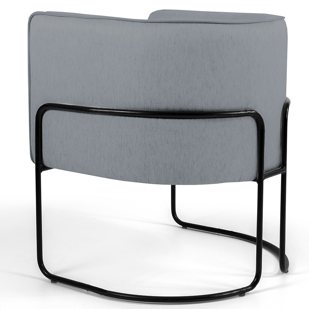 Kit 02 Poltronas Decorativas Fixa Base de Aço Preto Betina D02 Linho Cinza C-416 - Lyam Decor