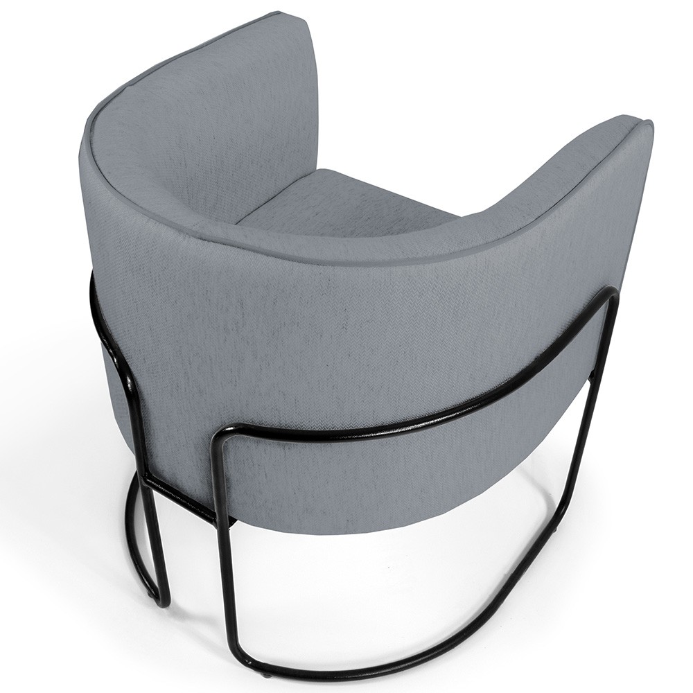 Kit 02 Poltronas Decorativas Fixa Base de Aço Preto Betina D02 Linho Cinza C-416 - Lyam Decor