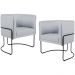 Kit 02 Poltronas Decorativas Fixa Base de Aço Preto Betina D02 Linho Cinza D-315 - Lyam Decor