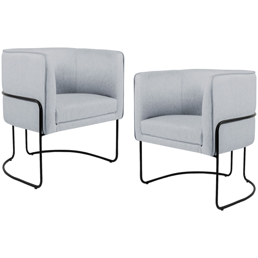 Kit 02 Poltronas Decorativas Fixa Base de Aço Preto Betina D02 Linho Cinza D-315 - Lyam Decor