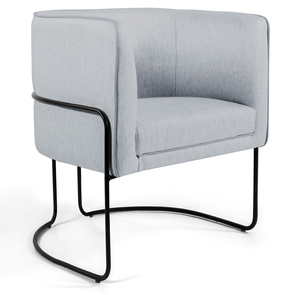 Kit 02 Poltronas Decorativas Fixa Base de Aço Preto Betina D02 Linho Cinza D-315 - Lyam Decor