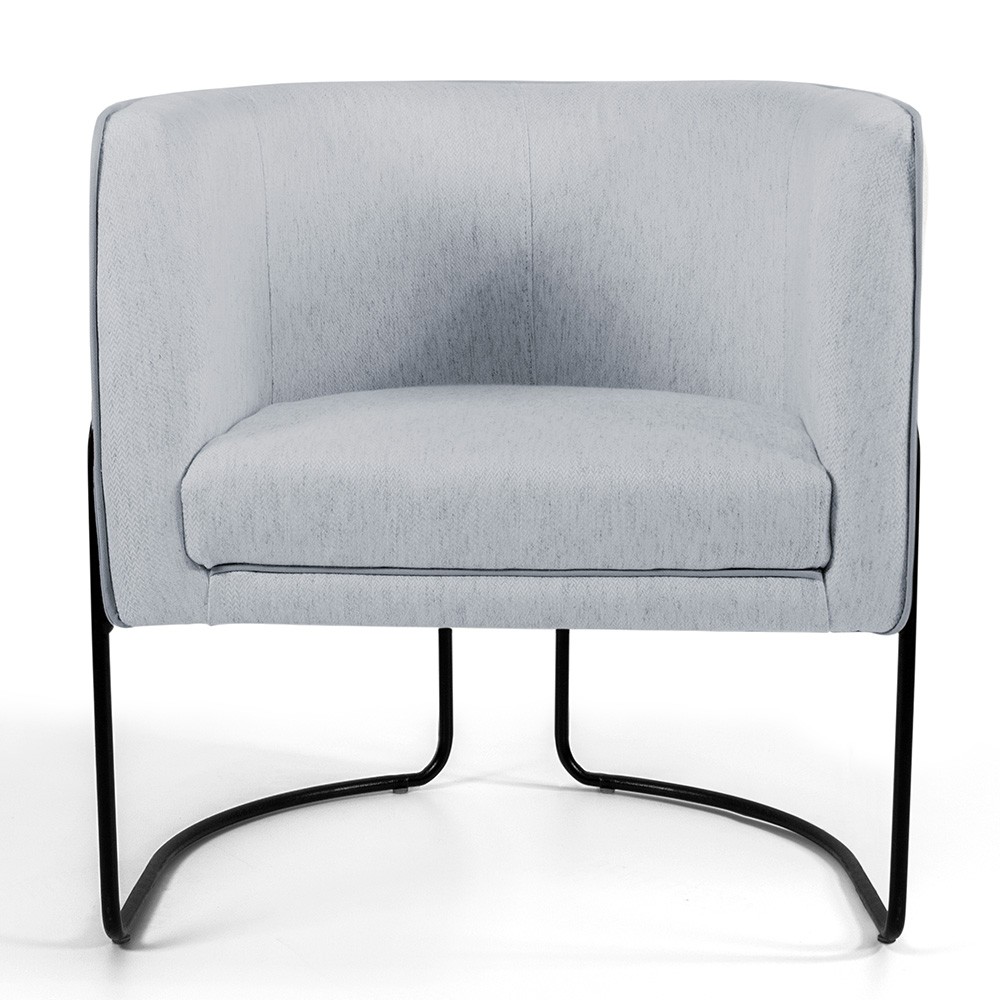 Kit 02 Poltronas Decorativas Fixa Base de Aço Preto Betina D02 Linho Cinza D-315 - Lyam Decor