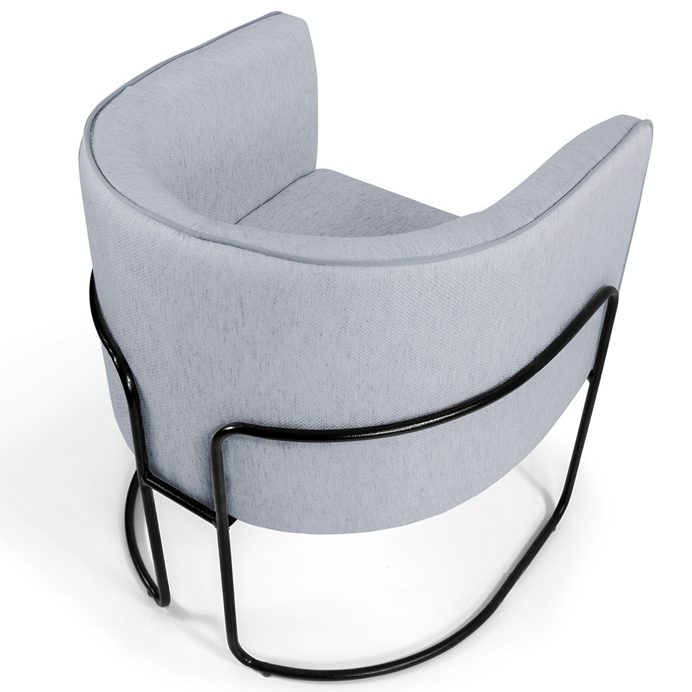 Kit 02 Poltronas Decorativas Fixa Base de Aço Preto Betina D02 Linho Cinza D-315 - Lyam Decor