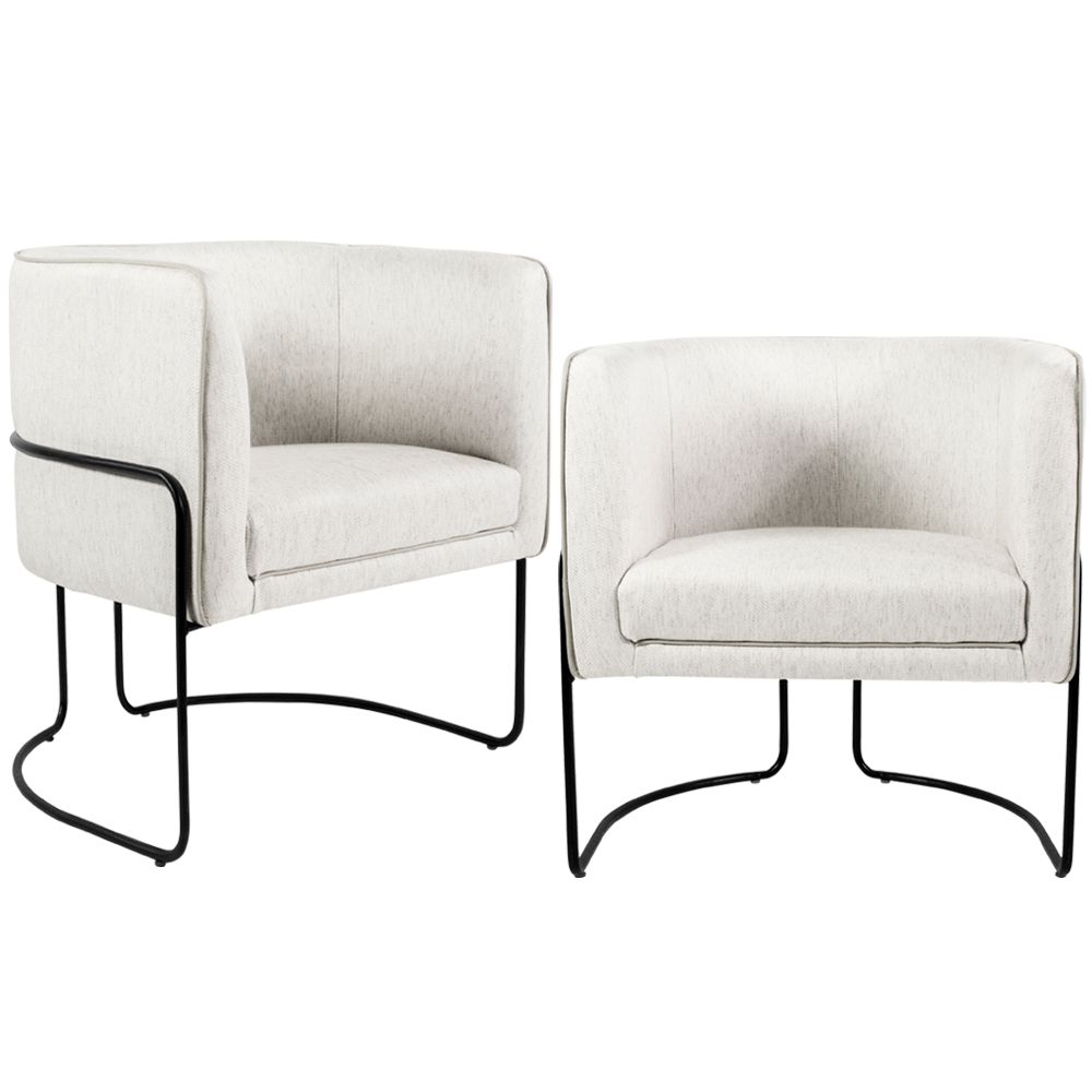 Kit 02 Poltronas Decorativas Fixa Base de Aço Preto Betina D02 Linho Creme A-48 - Lyam Decor