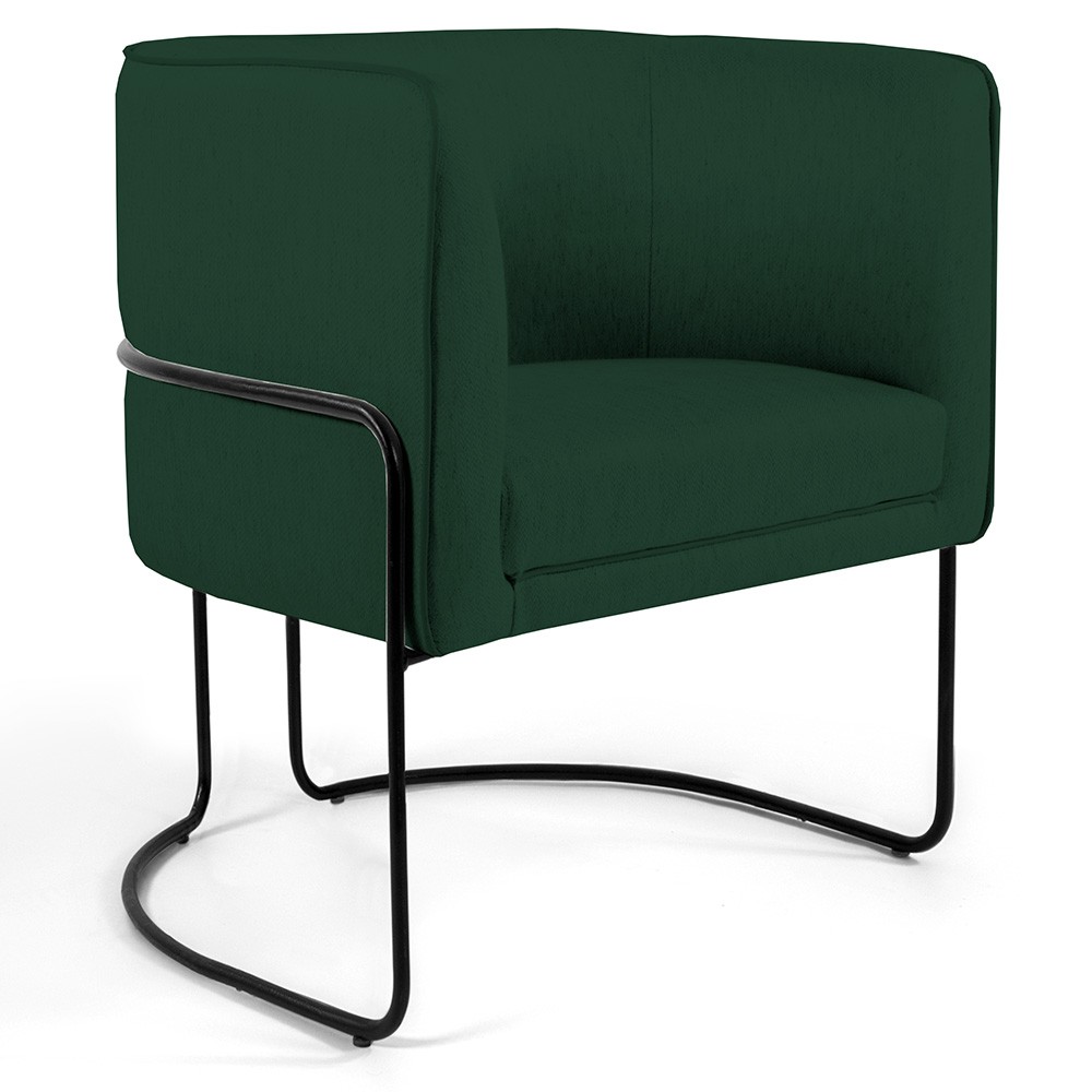 Kit 02 Poltronas Decorativas Fixa Base de Aço Preto Betina D02 Linho Verde Musgo C-117 - Lyam Decor