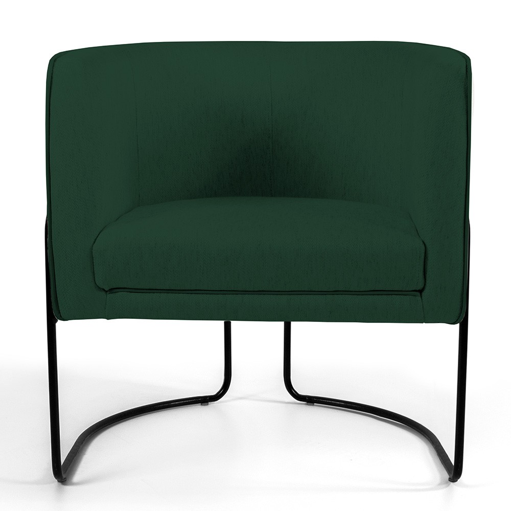 Kit 02 Poltronas Decorativas Fixa Base de Aço Preto Betina D02 Linho Verde Musgo C-117 - Lyam Decor
