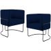 Kit 02 Poltronas Decorativas Fixa Base de Aço Preto Betina D02 Veludo Azul Oxford C-304 - Lyam Decor