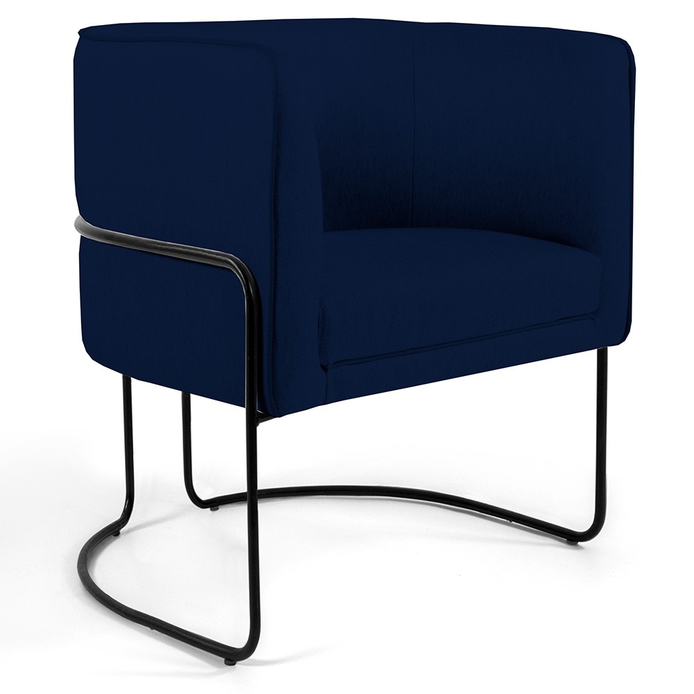 Kit 02 Poltronas Decorativas Fixa Base de Aço Preto Betina D02 Veludo Azul Oxford C-304 - Lyam Decor
