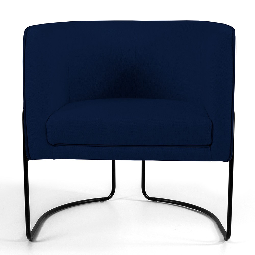 Kit 02 Poltronas Decorativas Fixa Base de Aço Preto Betina D02 Veludo Azul Oxford C-304 - Lyam Decor