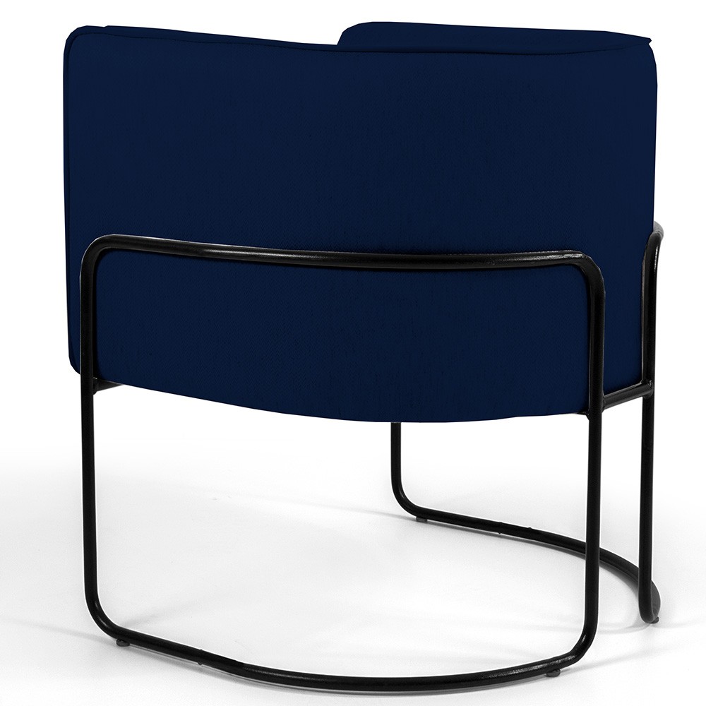 Kit 02 Poltronas Decorativas Fixa Base de Aço Preto Betina D02 Veludo Azul Oxford C-304 - Lyam Decor
