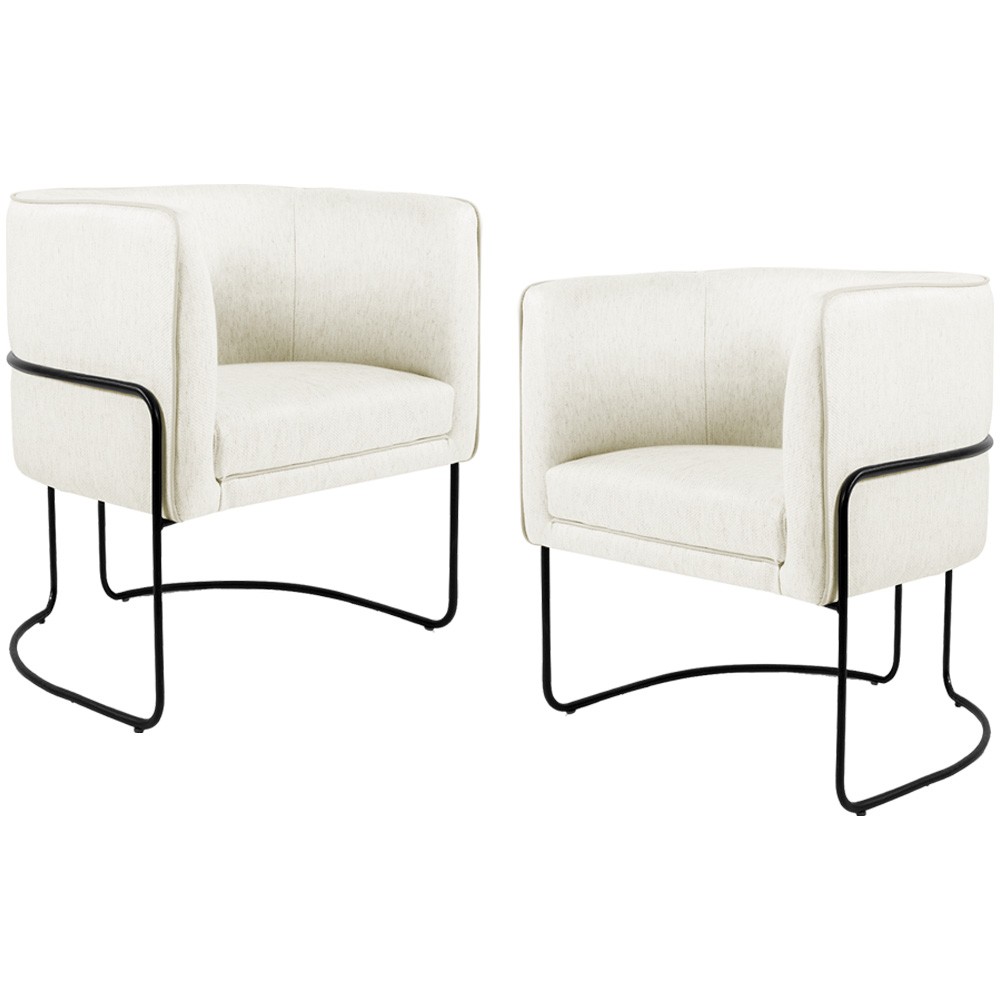 Kit 02 Poltronas Decorativas Fixa Base de Aço Preto Betina D02 Veludo Bege C-309 - Lyam Decor