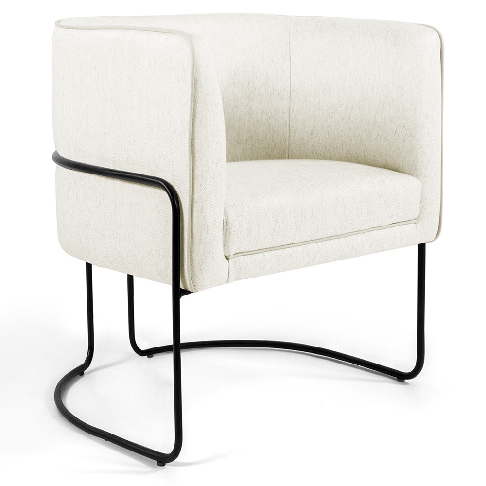 Kit 02 Poltronas Decorativas Fixa Base de Aço Preto Betina D02 Veludo Bege C-309 - Lyam Decor