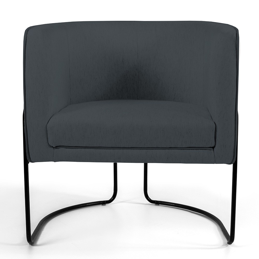 Kit 02 Poltronas Decorativas Fixa Base de Aço Preto Betina D02 Veludo Cinza C-317 - Lyam Decor