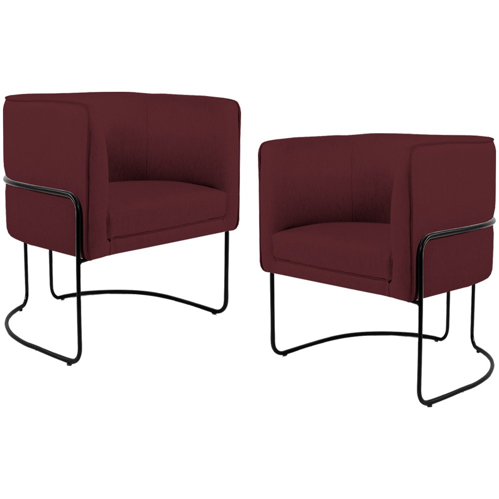 Kit 02 Poltronas Decorativas Fixa Base de Aço Preto Betina D02 Veludo Marsala C-278 - Lyam Decor