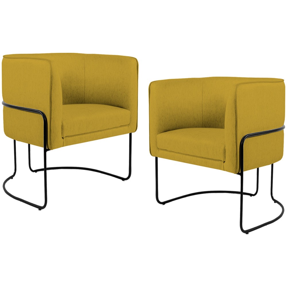 Kit 02 Poltronas Decorativas Fixa Base de Aço Preto Betina D02 Veludo Mostarda C-279 - Lyam Decor