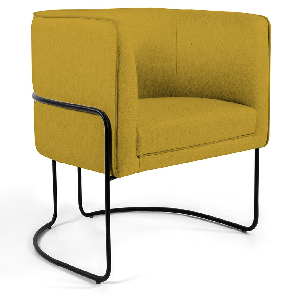 Kit 02 Poltronas Decorativas Fixa Base de Aço Preto Betina D02 Veludo Mostarda C-279 - Lyam Decor