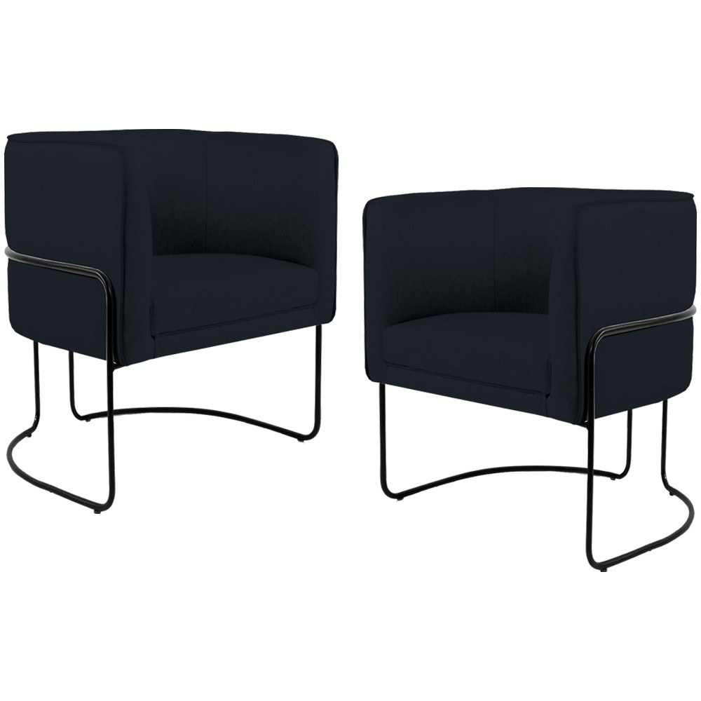Kit 02 Poltronas Decorativas Fixa Base de Aço Preto Betina D02 Veludo Preto C-300 - Lyam Decor