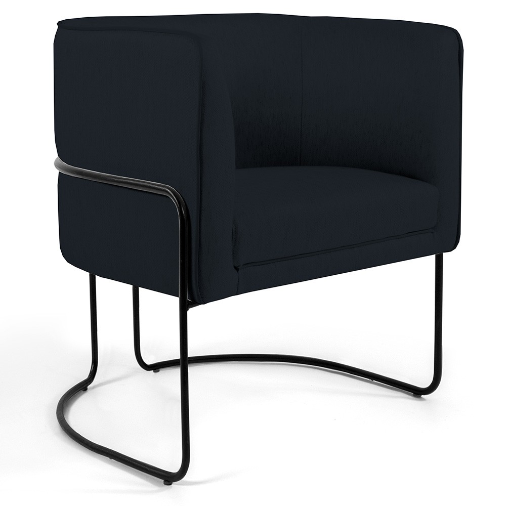 Kit 02 Poltronas Decorativas Fixa Base de Aço Preto Betina D02 Veludo Preto C-300 - Lyam Decor