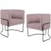 Kit 02 Poltronas Decorativas Fixa Base de Aço Preto Betina D02 Veludo Rosê C-305 - Lyam Decor