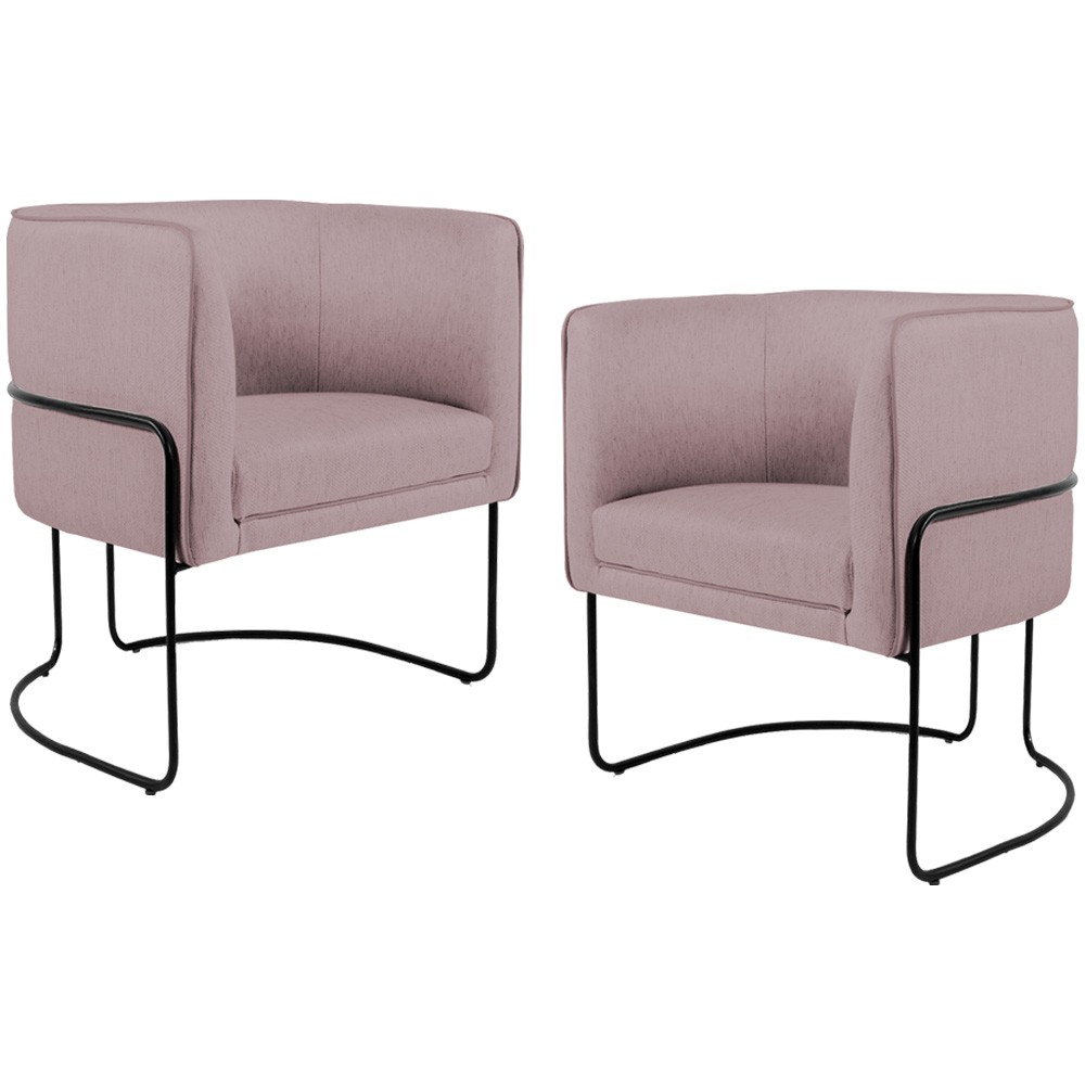 Kit 02 Poltronas Decorativas Fixa Base de Aço Preto Betina D02 Veludo Rosê C-305 - Lyam Decor