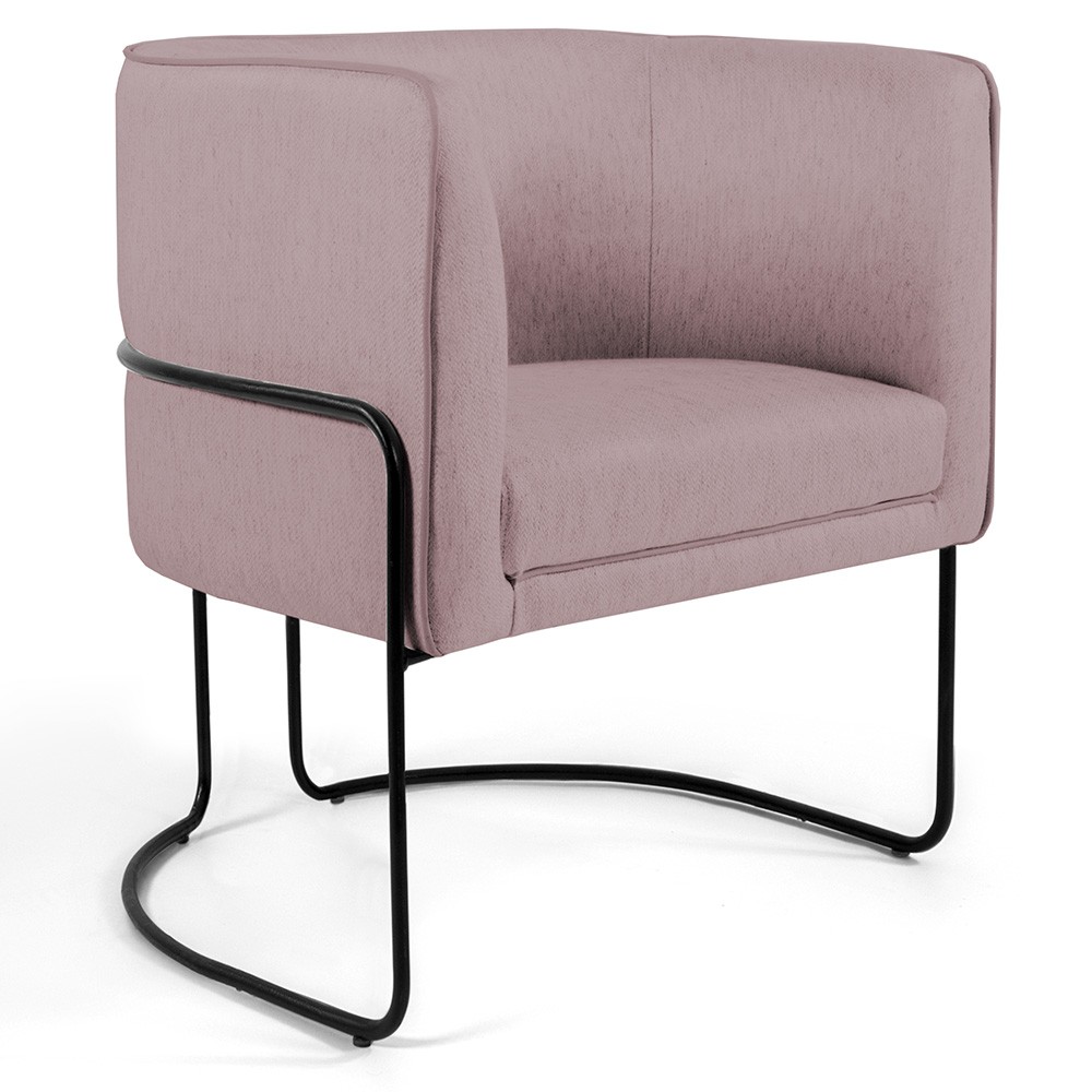Kit 02 Poltronas Decorativas Fixa Base de Aço Preto Betina D02 Veludo Rosê C-305 - Lyam Decor