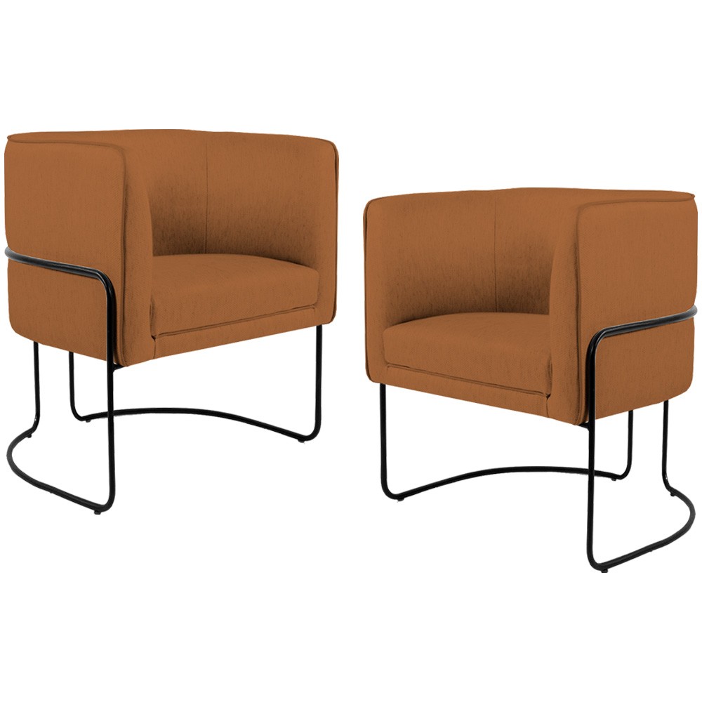 Kit 02 Poltronas Decorativas Fixa Base de Aço Preto Betina D02 Veludo Telha C-262 - Lyam Decor