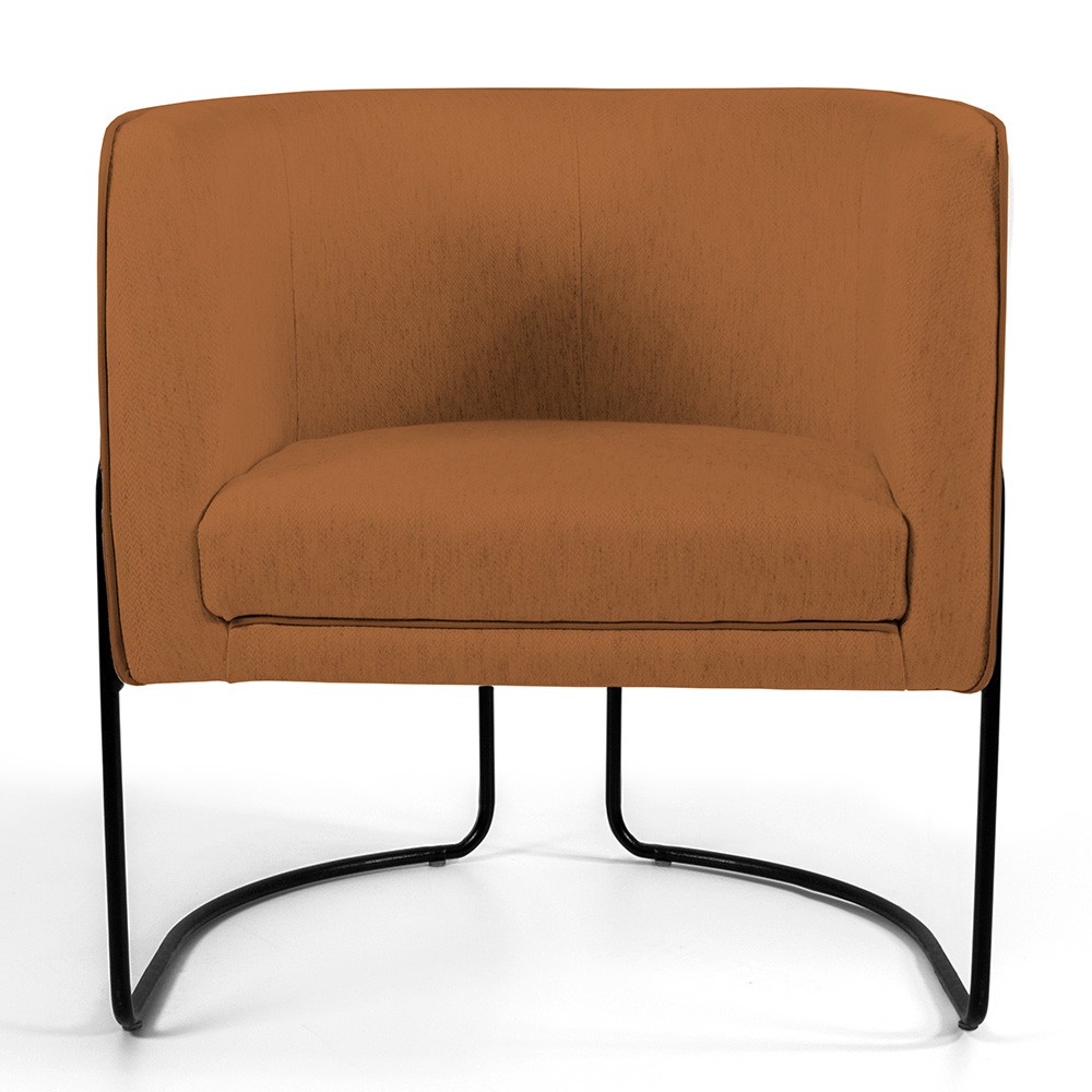 Kit 02 Poltronas Decorativas Fixa Base de Aço Preto Betina D02 Veludo Telha C-262 - Lyam Decor