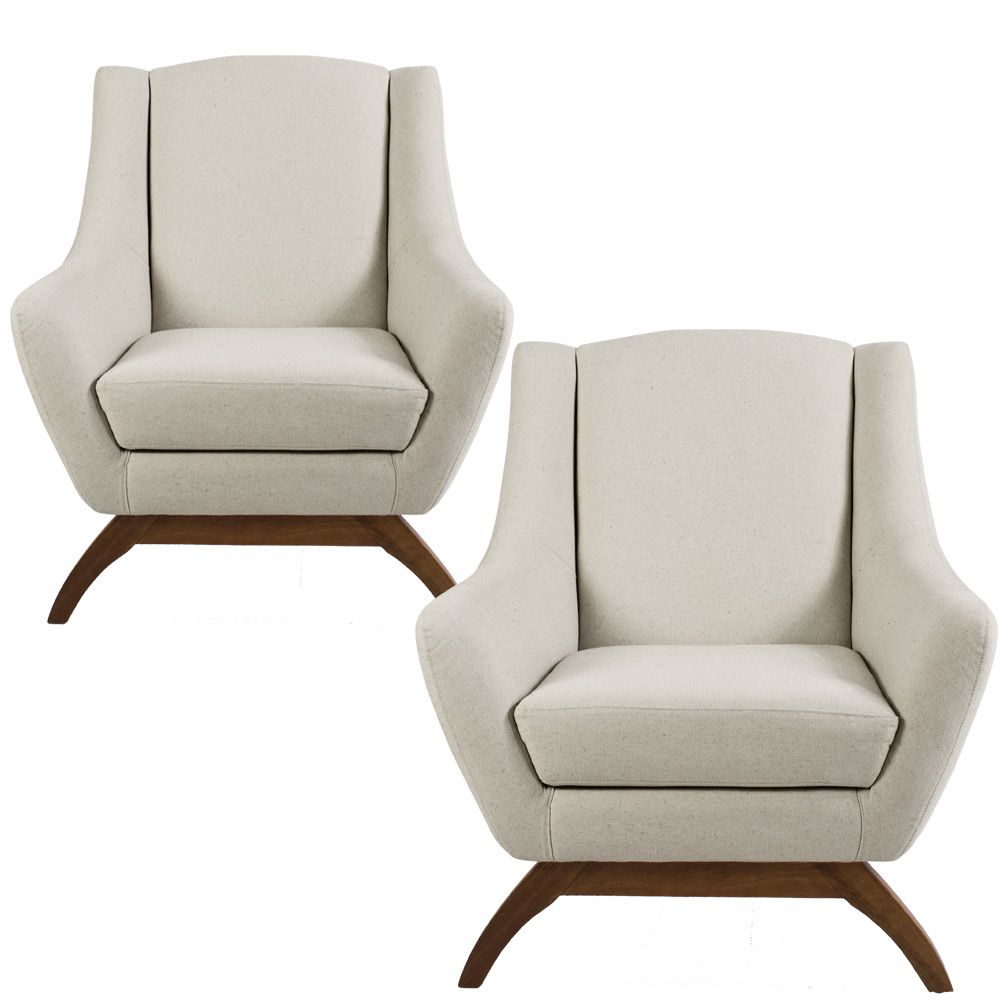 Kit 02 Poltronas Decorativas Fixa Base de Madeira Juliet D02 Algodão Bege C-370 - Lyam Decor