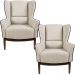 Kit 02 Poltronas Decorativas Fixa Base de Madeira Milena D02 Algodão Poliéster Bege C-392 - Lyam Decor