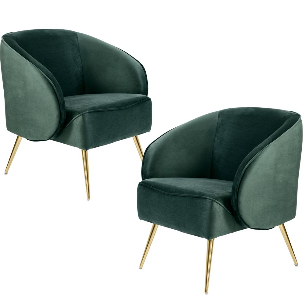 Kit 02 Poltronas Decorativas Fixa Pés Palito New Bronze Agnes D02 Veludo Verde C-303 - Lyam Decor