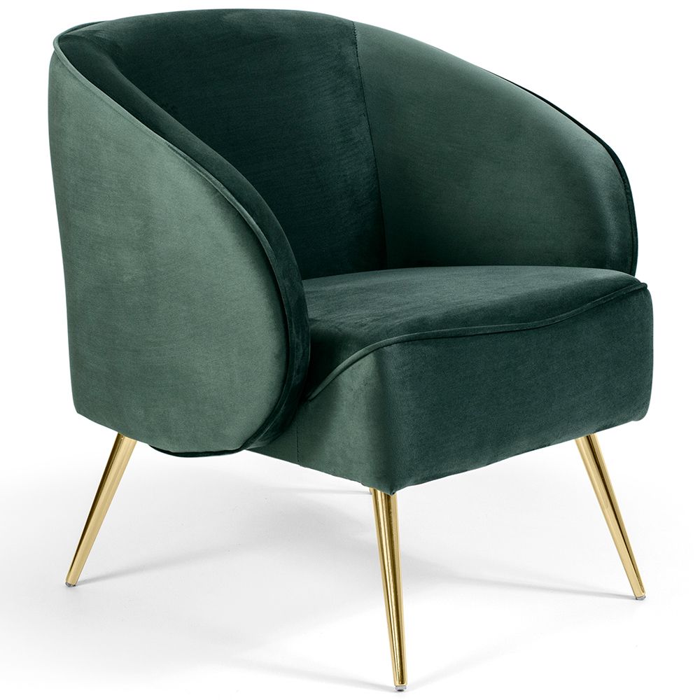 Kit 02 Poltronas Decorativas Fixa Pés Palito New Bronze Agnes D02 Veludo Verde C-303 - Lyam Decor