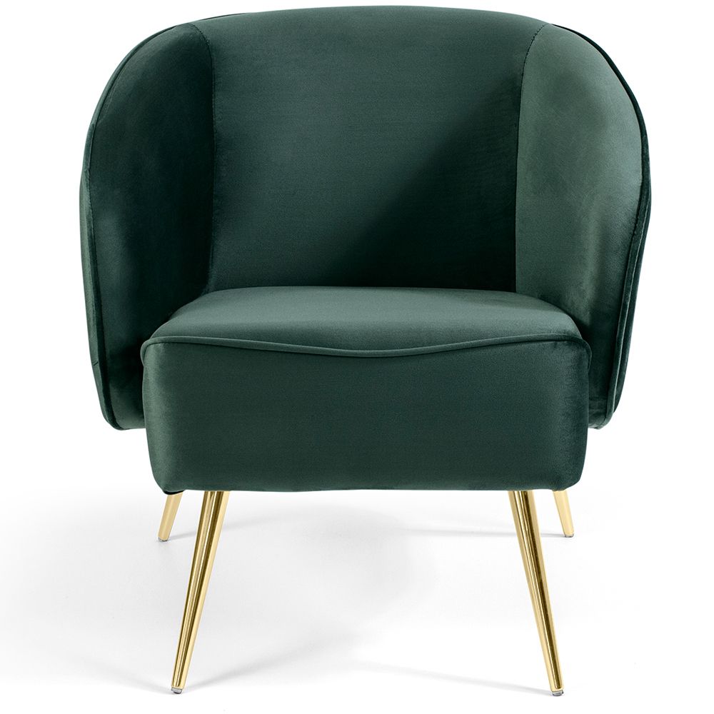 Kit 02 Poltronas Decorativas Fixa Pés Palito New Bronze Agnes D02 Veludo Verde C-303 - Lyam Decor