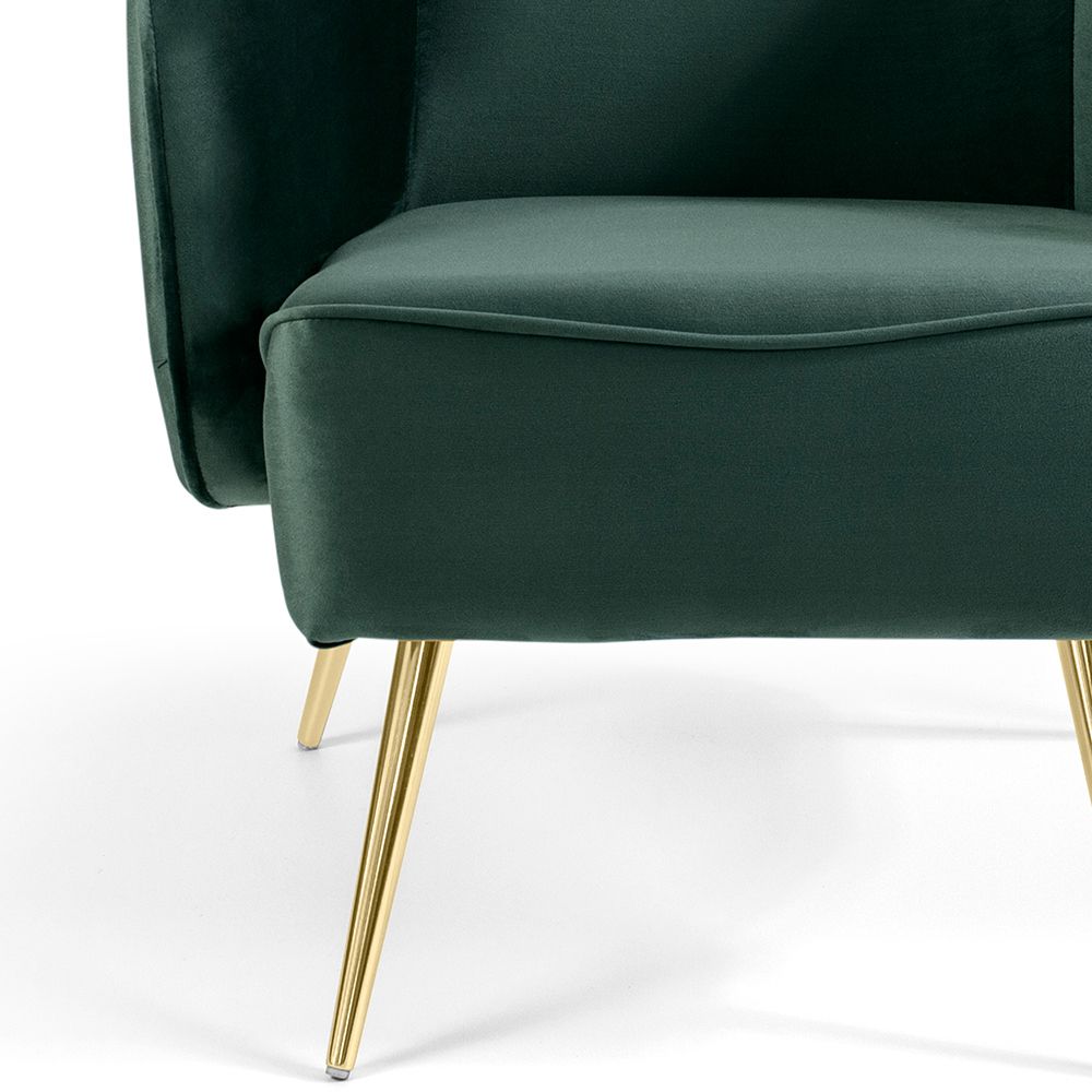 Kit 02 Poltronas Decorativas Fixa Pés Palito New Bronze Agnes D02 Veludo Verde C-303 - Lyam Decor